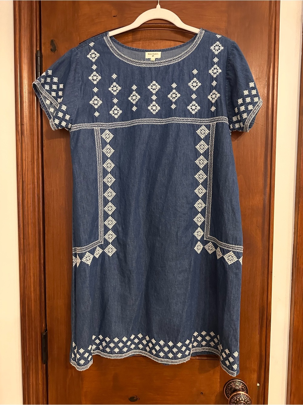 Blue Embroidered Denim Dress